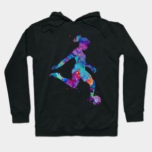 Girl Soccer Player Watercolor Painting Art Print Gifts Hoodie